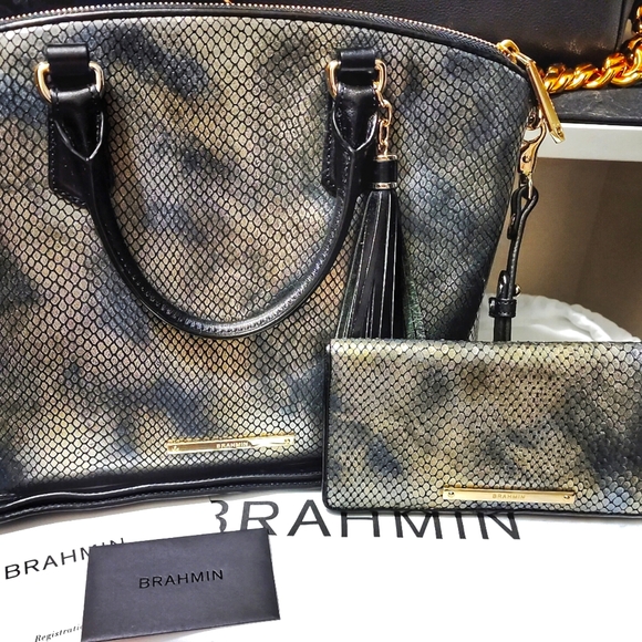 Brahmin Duxbury Bag & Matching Ady Wallet in Graphite Limmerick (RARE) New - Picture 1 of 3